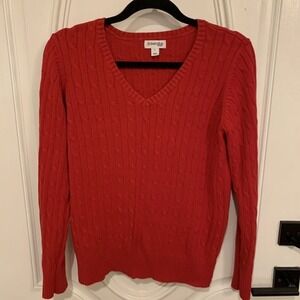 St. John's Bay Sweater Womens Sz Large Red Pullover V Neck Fisherman‎